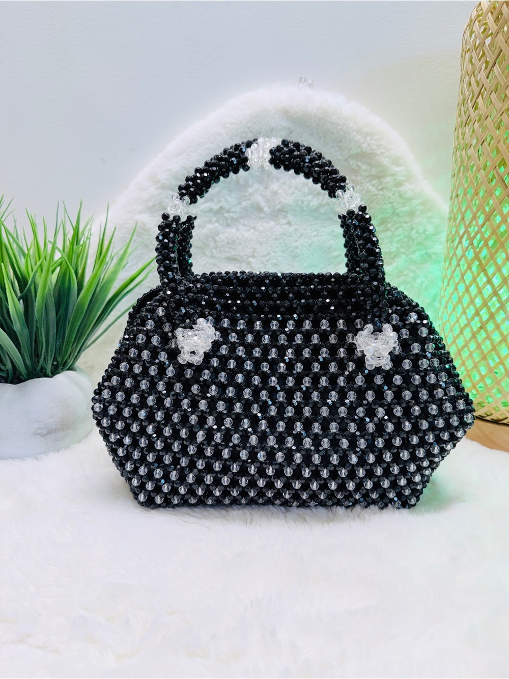 Black&White Beaded Top-Handle Evening Wedding Guest Party Ready Whimsigoth Bag 🔥